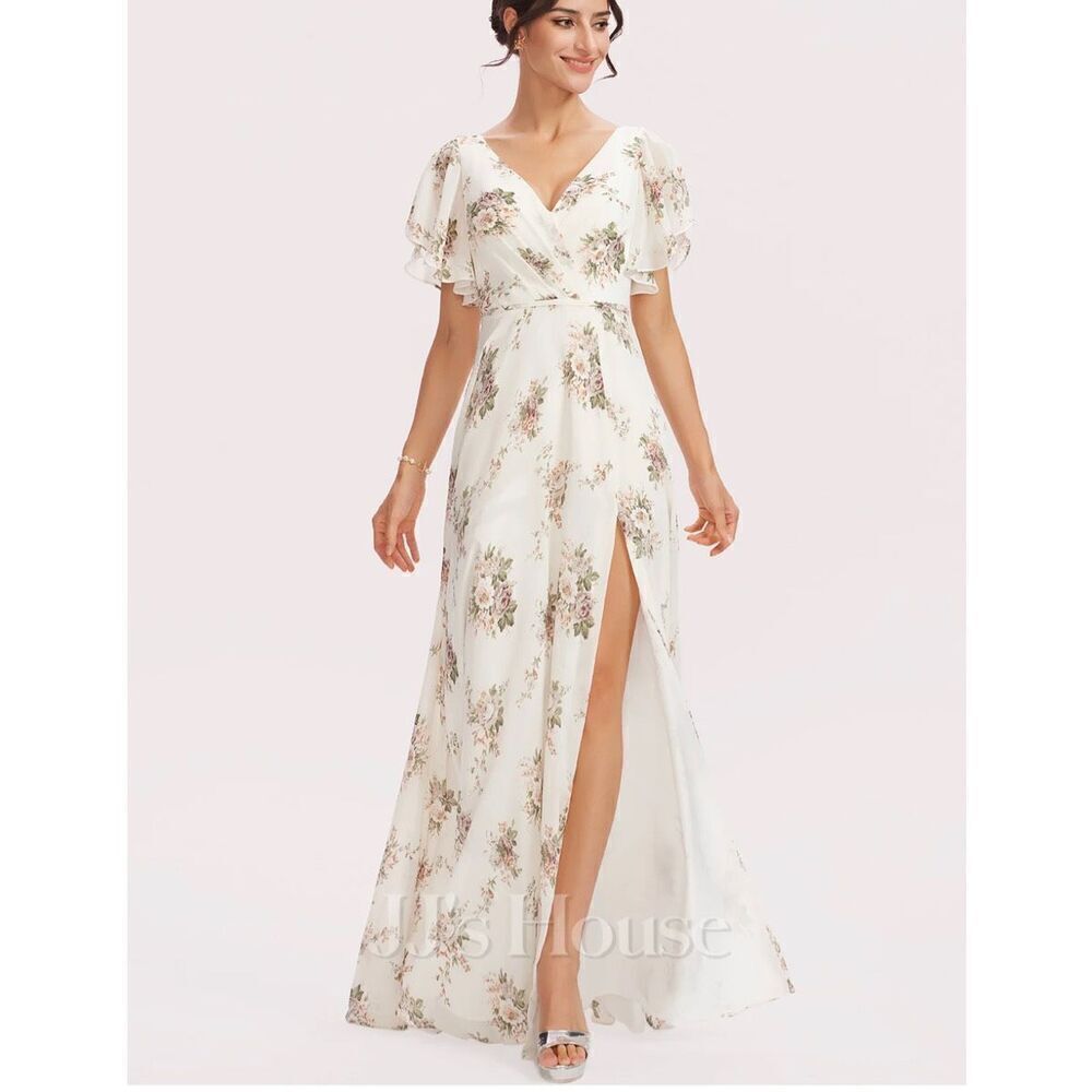 TOBI White Dogwood Flower Wrap Maxi Flutter Sleeve Dress M